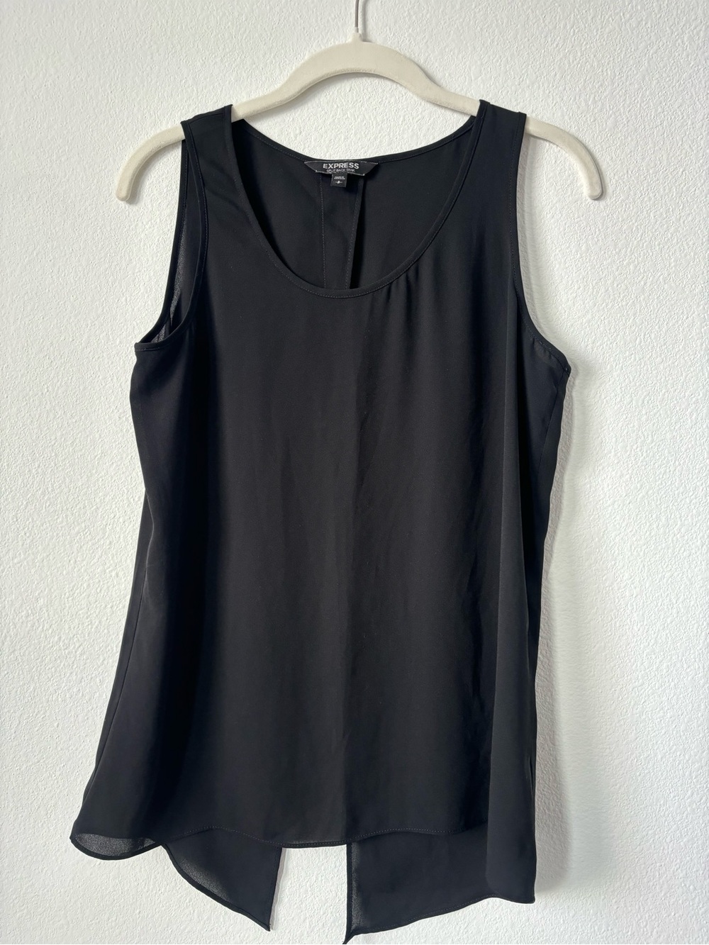 Express Open Back Slit Semi Sheer Black Sleeveless Chiffon Tank Size S 🖤